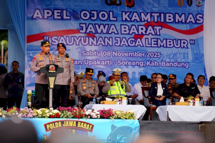 Kapolri Pimpin Apel Ojol Kamtibmas di Jabar Bersatu Padu Jaga Keamanan