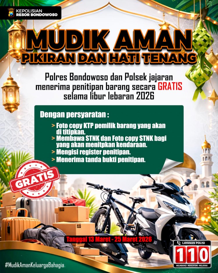 Mudik Tenang Barang Aman : Polres Bondowoso Buka Layanan Penitipan Kendaraan Gratis!